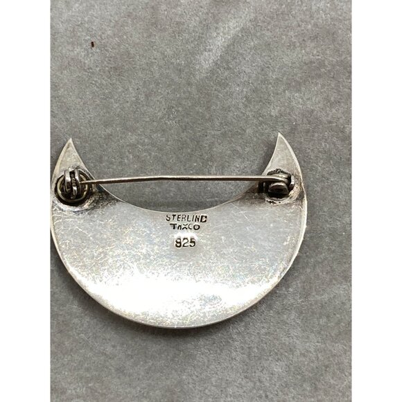Taxco Sterling 925 Silver Crescent Moon Brooch with Cutouts - Picture 5 of 6